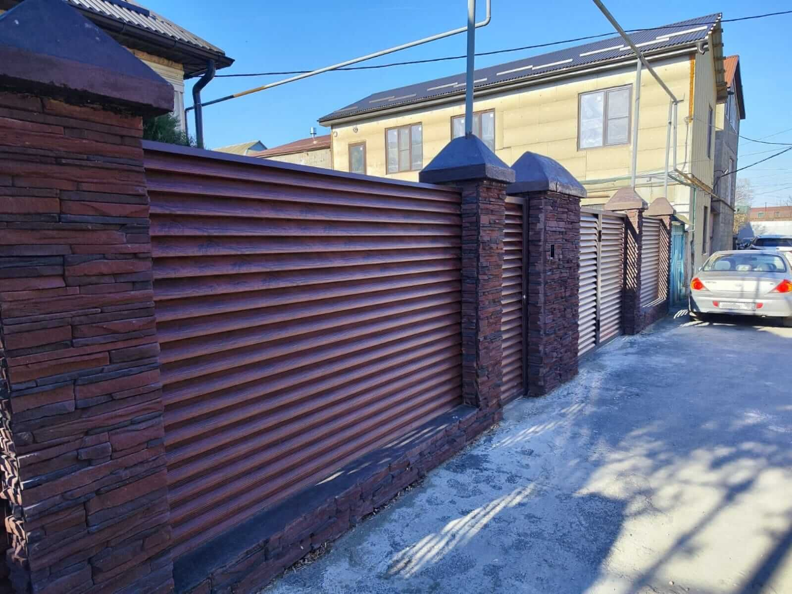 Забор с ламелями Еврожалюзи 43м Красный Каштан Printech фото 1 в Усть-Катаве